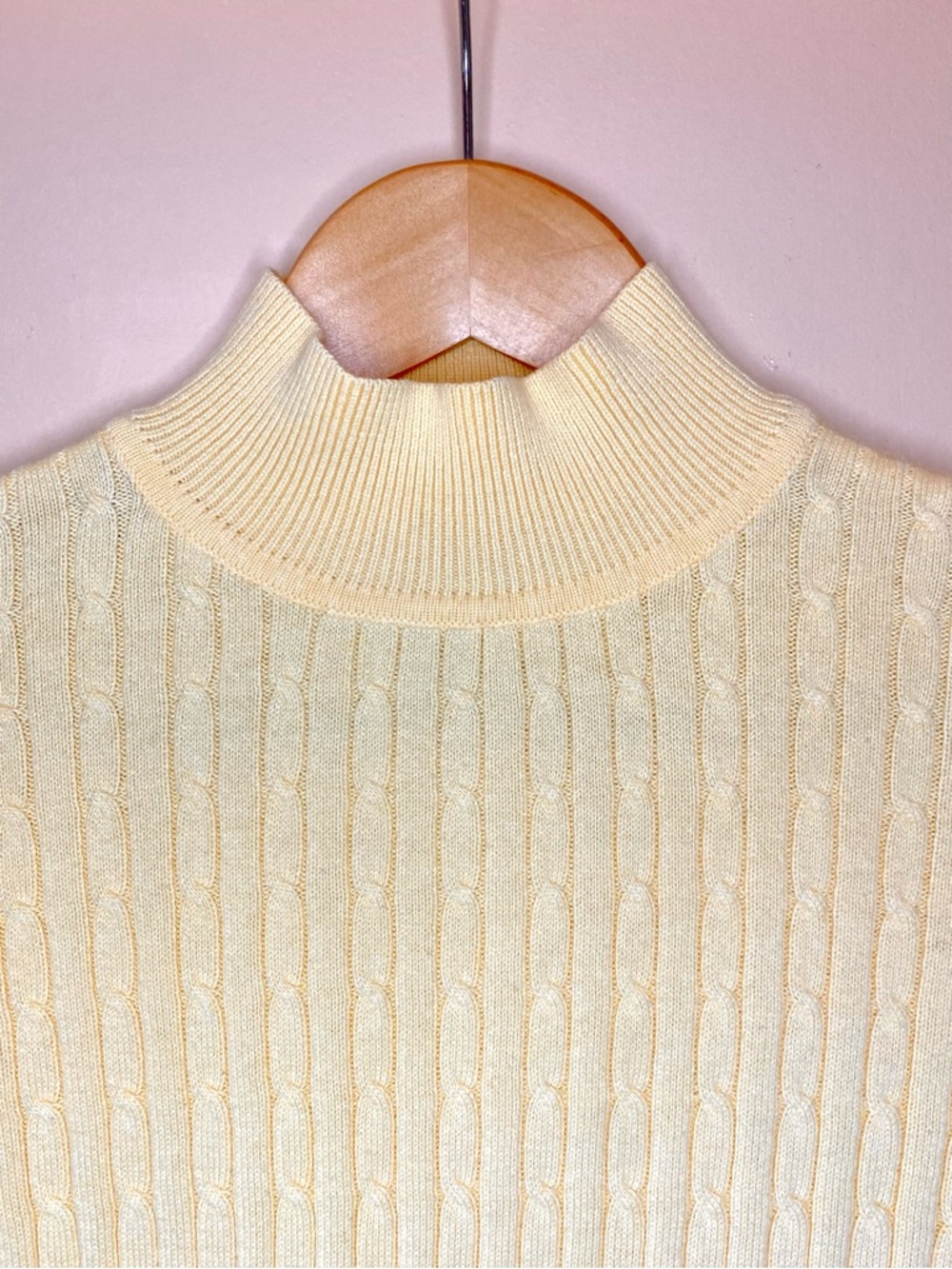 Classic Elements Butter Yellow Cable Knit Mock Neck Sweater, Soft, Cozy, Size S - Picture 4 of 12